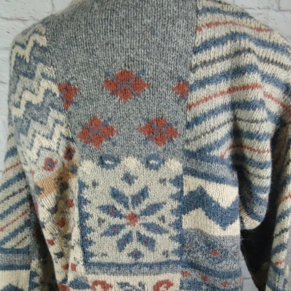 Vtg Nordic Fair Isle Ski Lodge Wool Mens Sweater - Picture 5 of 7
